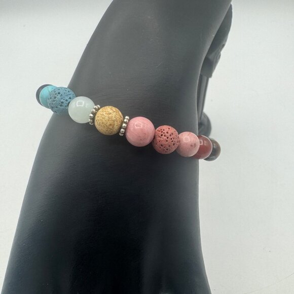 Multicolor Lava Bead Stretch Bracelet Aromatherapy Essential Oil Diffuser Unisex - Picture 1 of 5